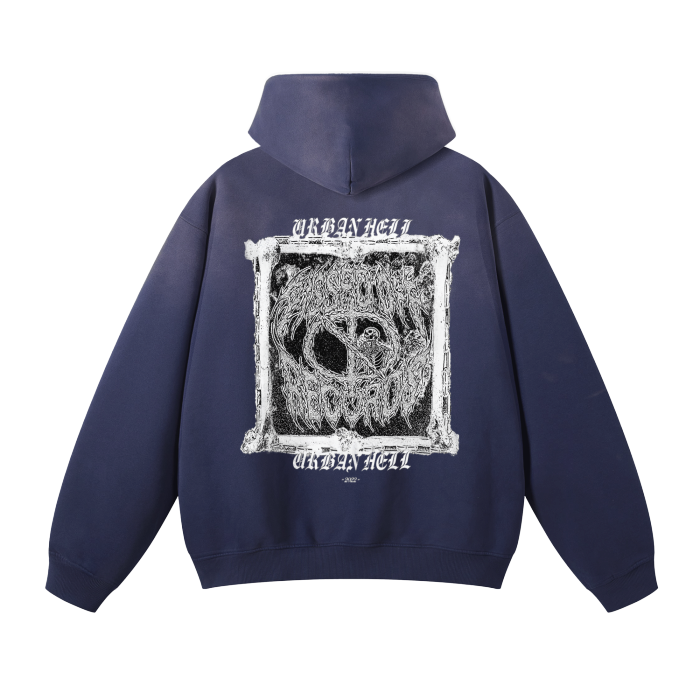 URBAN HELL Unisex Monkey Washed Dyed Fleece Hoodie